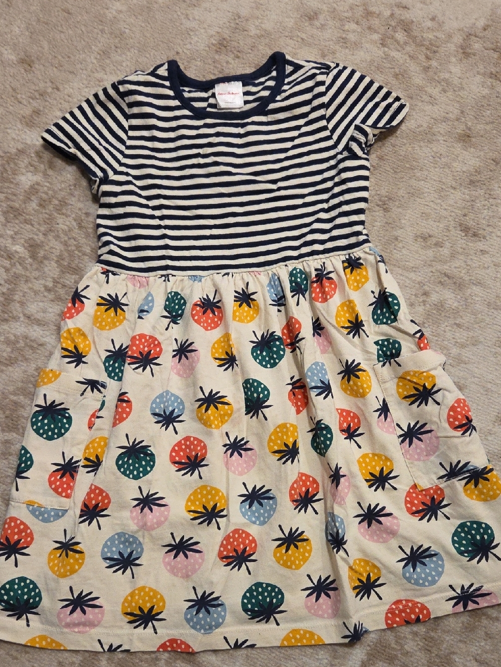 Hanna Andersson Striped Navy & Multicolor Strawberry Print Dress